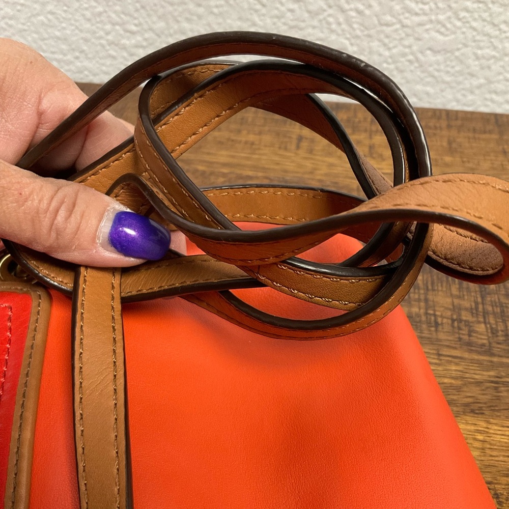 Coach POPPY Colorblock Leather Flap Crossbody Bag‎ #48941 Two Shades Orange - Picture 6 of 14